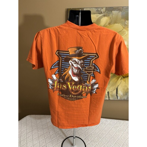 Vintage Harley Davidson 2 Sided Joker Las Vegas Nevada Orange Tee Men’s Size M - Picture 10 of 16
